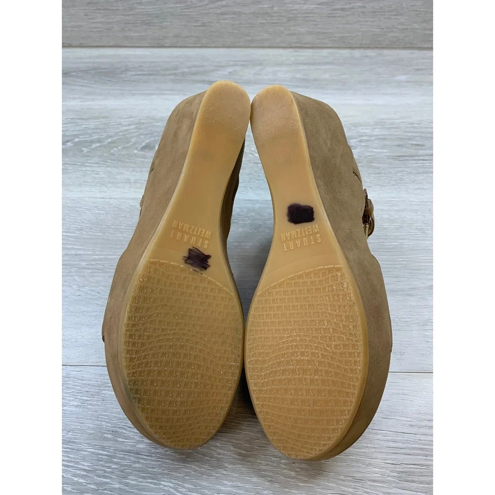 Stuart Weitzman Women's Sandals Tan Suede Platform Wedge 6 Casual Shoes